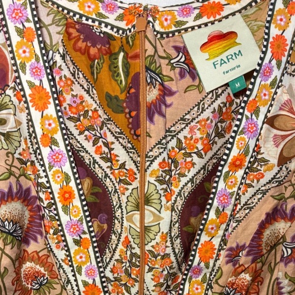 FARM Rio Romantic Nature multicolor V-neck puff-sleeve mini dress Size M - Picture 4 of 6